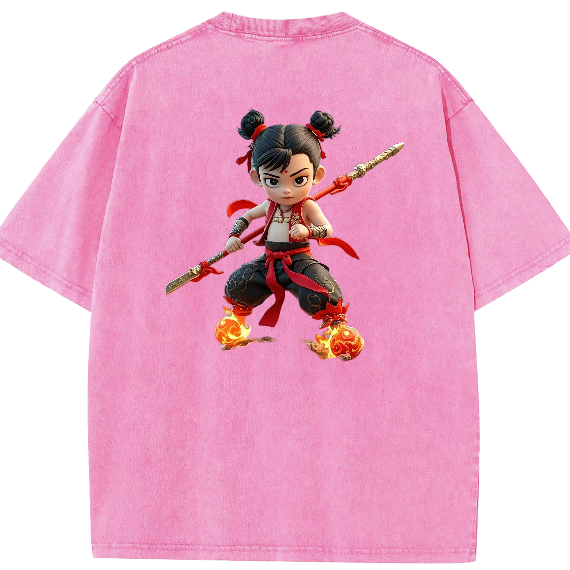（画像用） Ne Zha 2 ナタ 魔童の大暴れ 綿100% ヴィンテージ風 半袖Tシャツ（背面プリント）